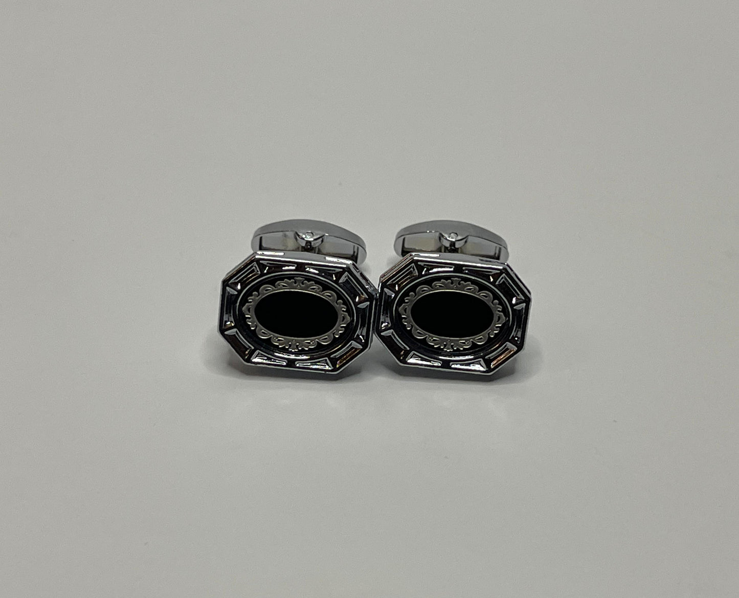 Stainless Silver Black Cufflinks
