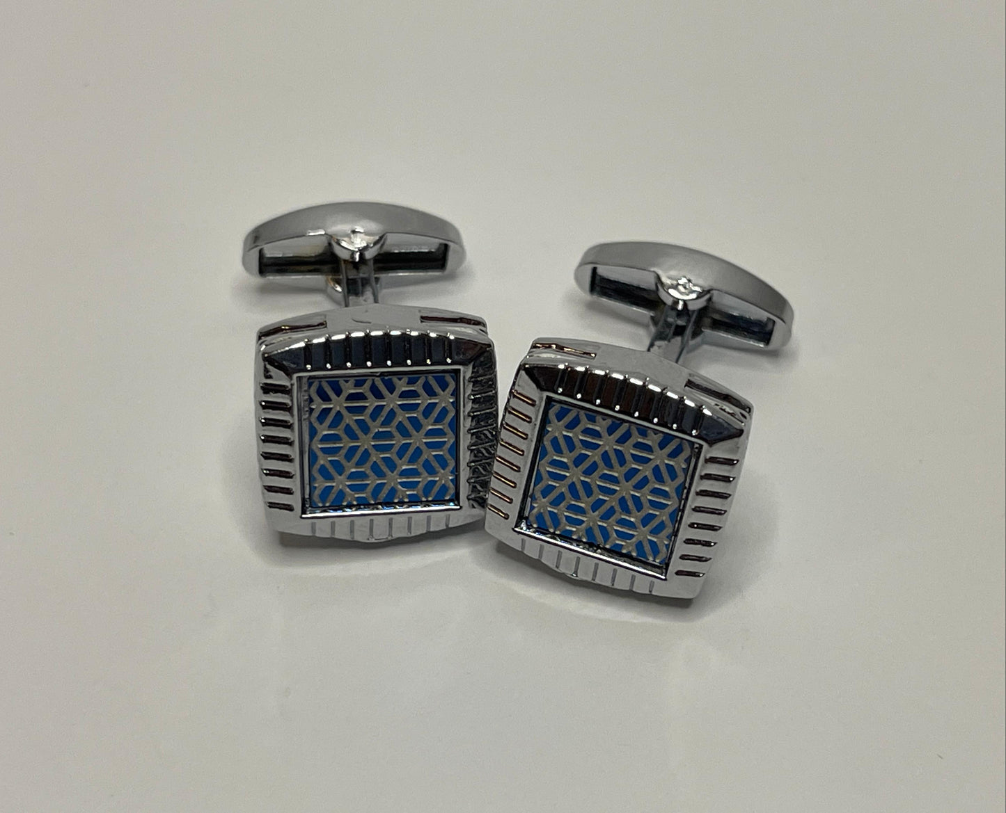 Stainless Silver Blue Cufflinks