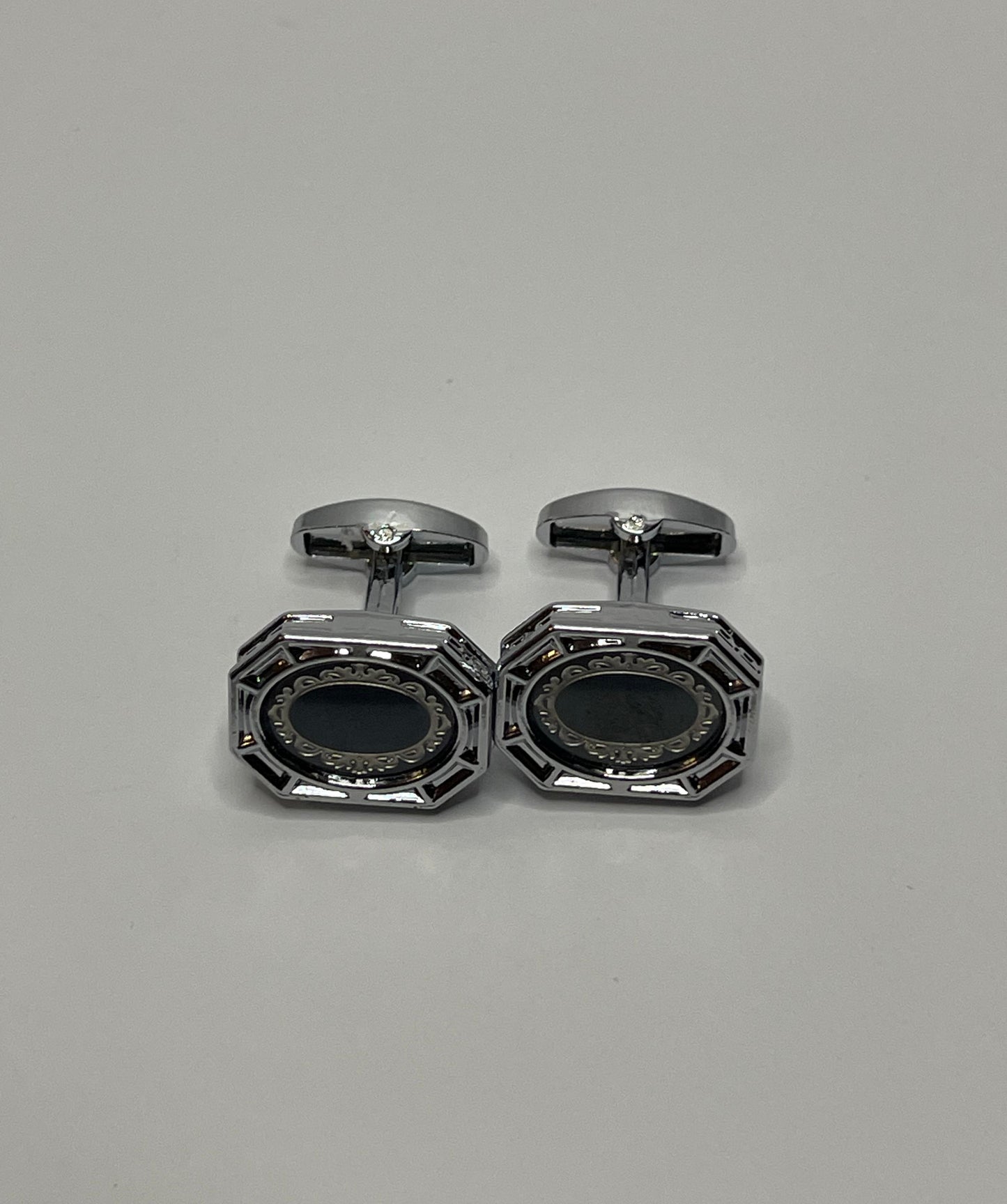 Stainless Silver Black Cufflinks