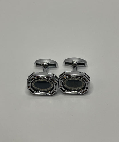 Stainless Silver Black Cufflinks