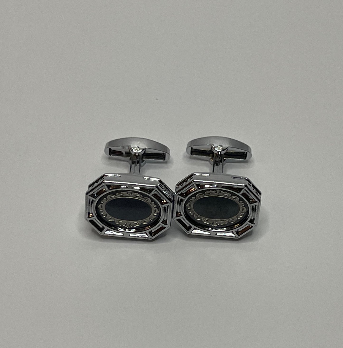 Stainless Silver Black Cufflinks
