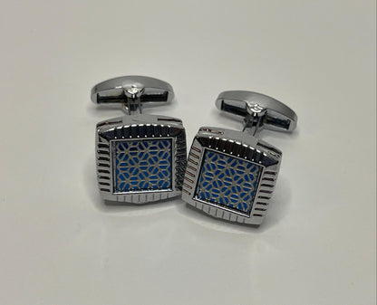 Stainless Silver Blue Cufflinks
