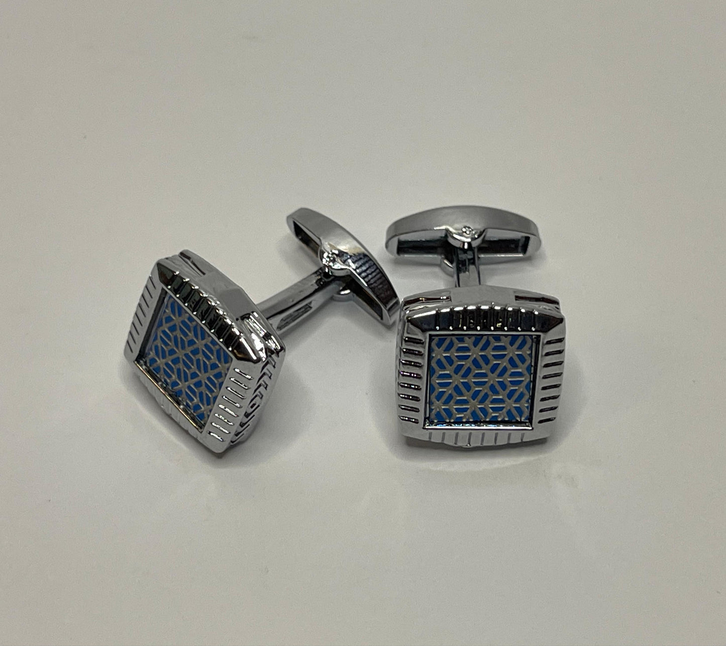 Stainless Silver Blue Cufflinks