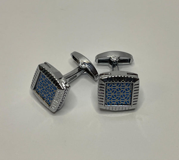 Stainless Silver Blue Cufflinks