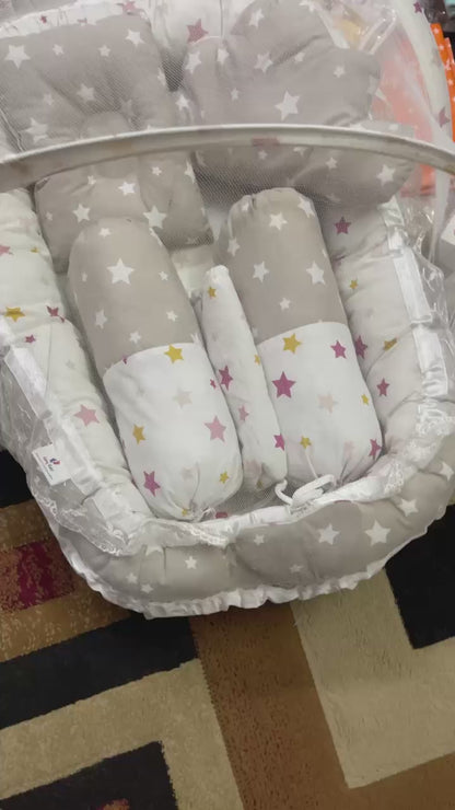 Baby Kit Set (1-in-15) – Newborn Clothes, Bibs, Feeder, Towels, Elastic Sheet, Baby Care Kit, (Sleeping Set With  Baby Nest, Pillow, Mat, Wrapping Sheet & More)